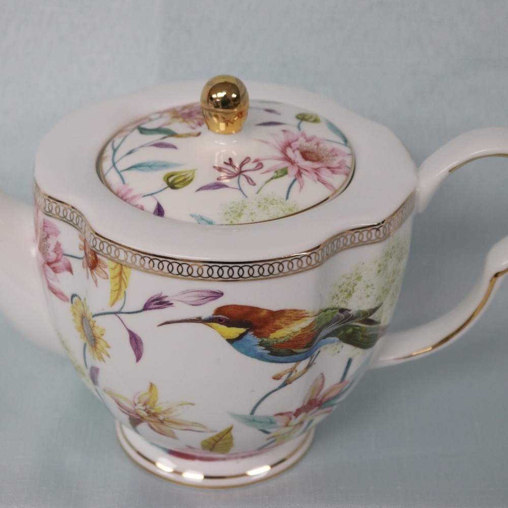 GRACE TEAWARE BOTANICAL PARADISE BIRDS FLORAL PORCELAIN COFFEE TEAPOT - NEW - Picture 2 of 8